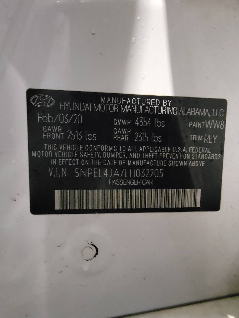 2020 HYUNDAI SONATA — 102791 Miles — Lot A7LH032205 — Main - Marhaba Auctions Used Cars - Image 9