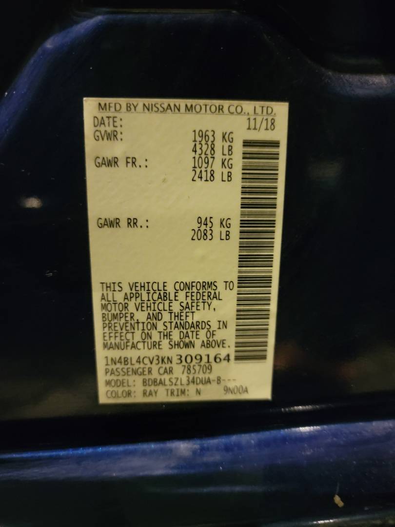 2019 NISSAN ALTIMA — 126149 Miles — Lot 309164 — Main - Marhaba Auctions Used Cars - Image 9
