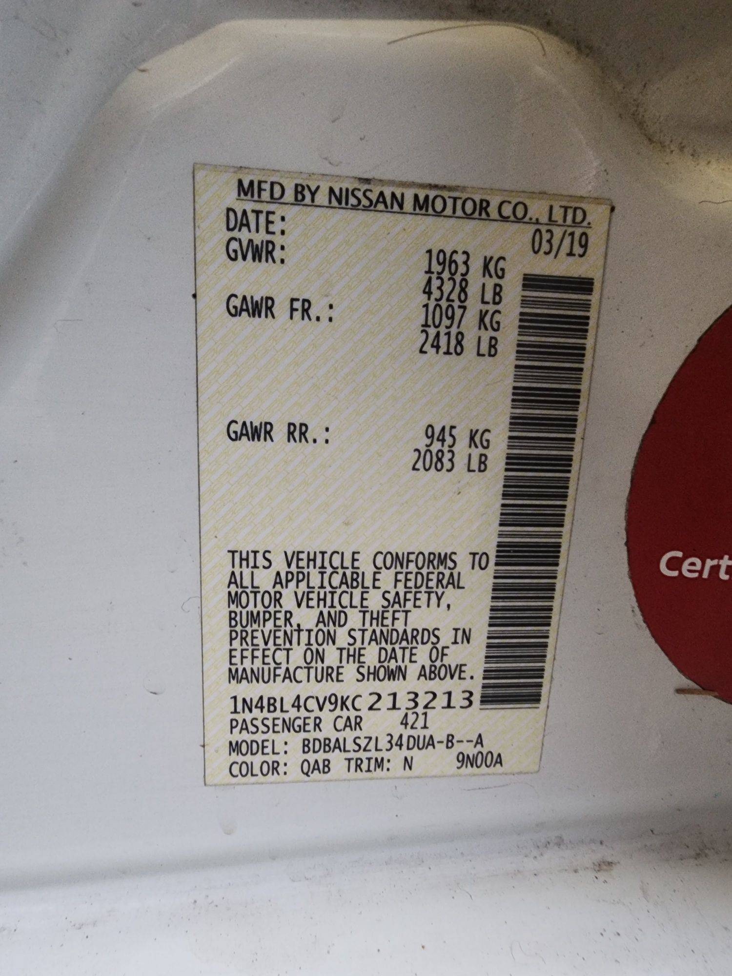 2019 NISSAN ALTIMA — 87880 Miles — Lot 82373193 — Souq - Marhaba Auctions Used Cars - Image 9