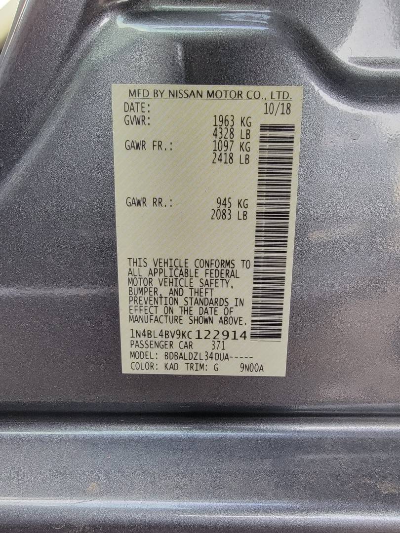 2019 NISSAN ALTIMA — 54977 Miles — Lot C122914 — Main - Marhaba Auctions Used Cars - Image 9