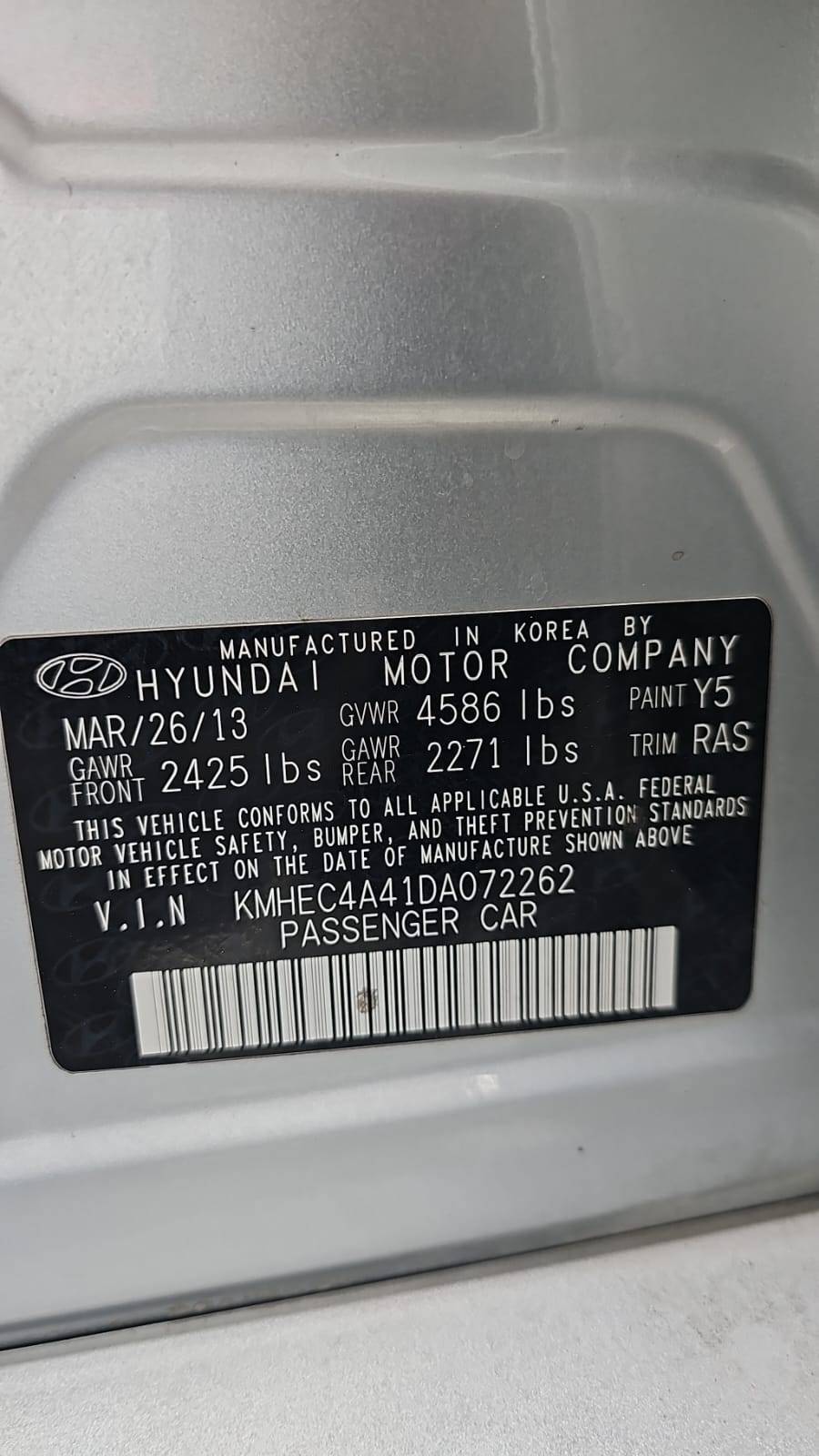 2013 HYUNDAI SONATA — 215040 Miles — Lot A41DA072262 — Souq - Marhaba Auctions Used Cars - Image 9