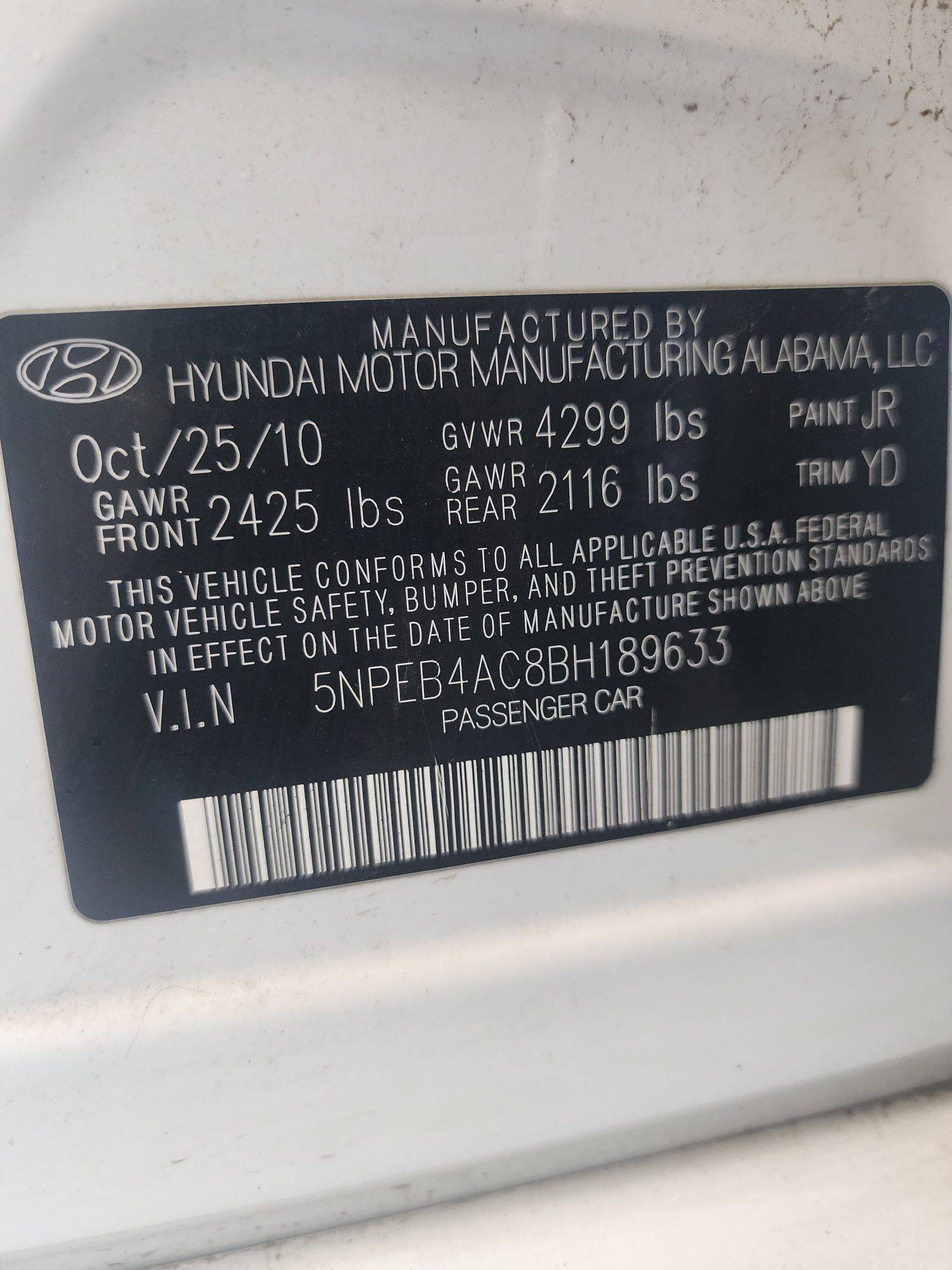 2011 HYUNDAI SONATA — 190941 Miles — Lot 64677993 - Marhaba Auctions Used Cars - Image 3