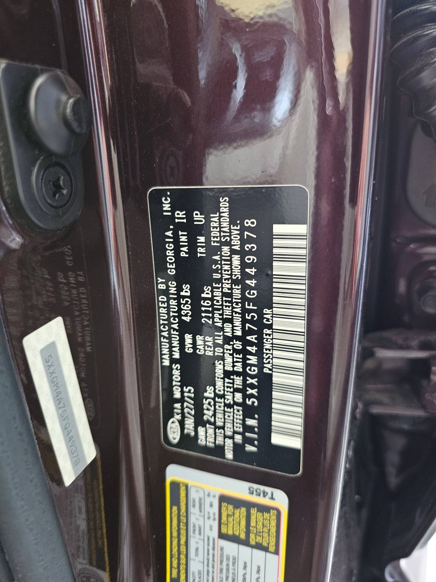 2015 KIA OPTIMA — 214935 Miles — Lot G449378 — Souq - Marhaba Auctions Used Cars - Image 9