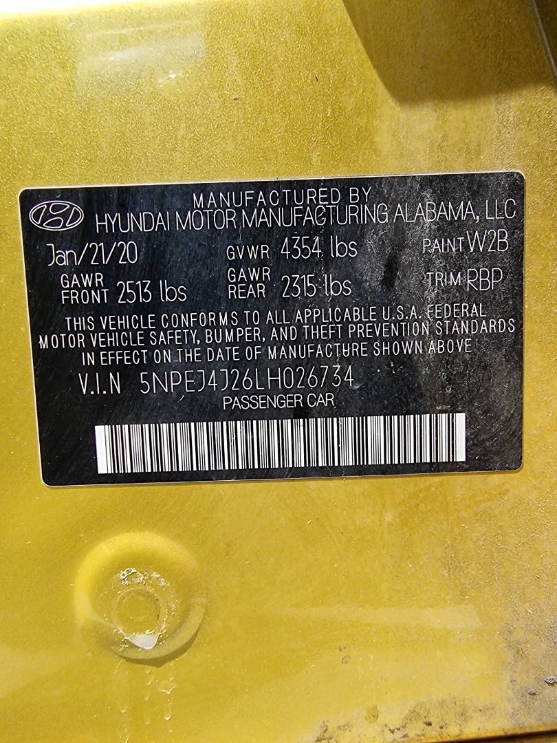 2020 HYUNDAI SONATA — 45006 Miles — Lot H026734 — Ind. 12 - Marhaba Auctions Used Cars - Image 6