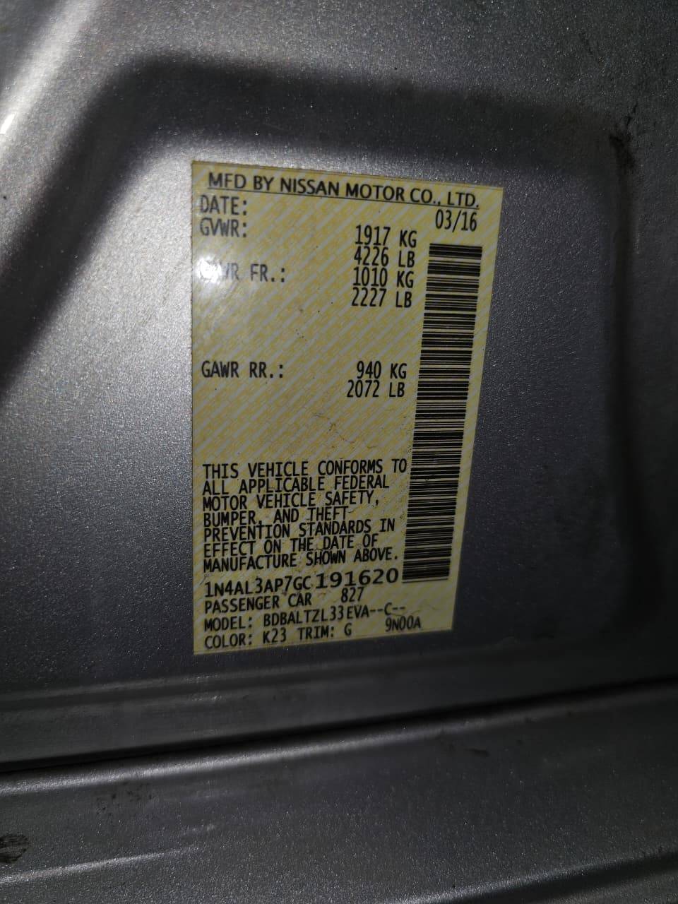 2016 NISSAN ALTIMA — 179444 Miles — Lot GC191620 — Main - Marhaba Auctions Used Cars - Image 5