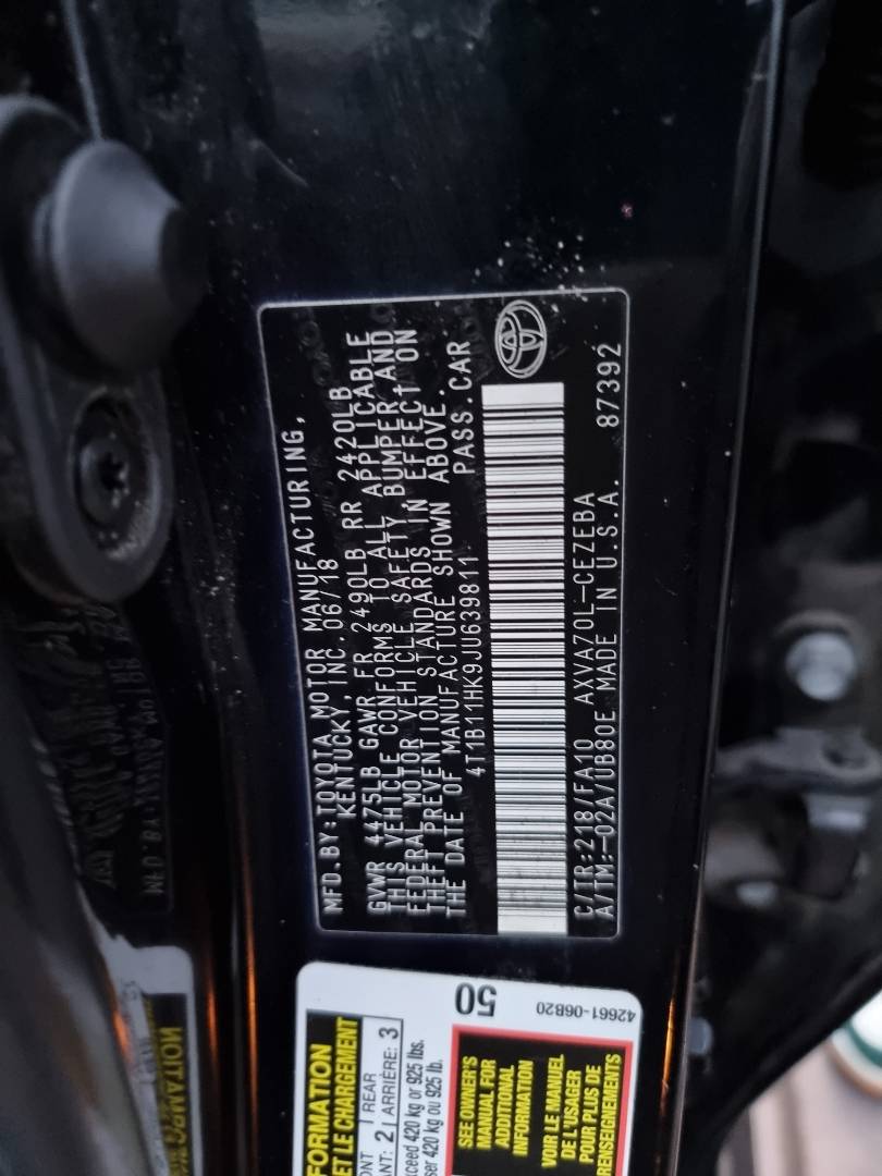 2018 TOYOTA CAMRY — 229938 Miles — Lot 639811 — Ind. 12 - Marhaba Auctions Used Cars - Image 9