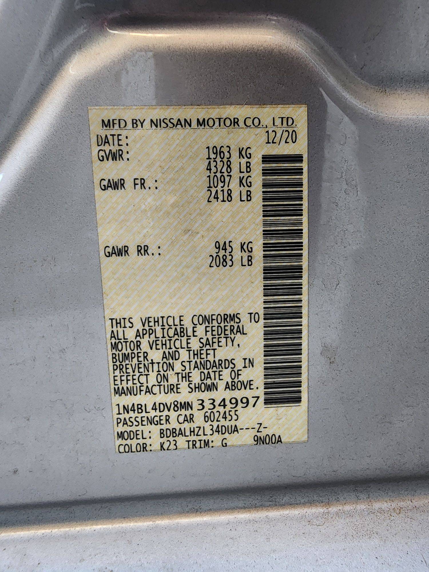 2021 NISSAN ALTIMA — 68759 Miles — Lot 334997 — Al Quoz - Marhaba Auctions Used Cars - Image 10