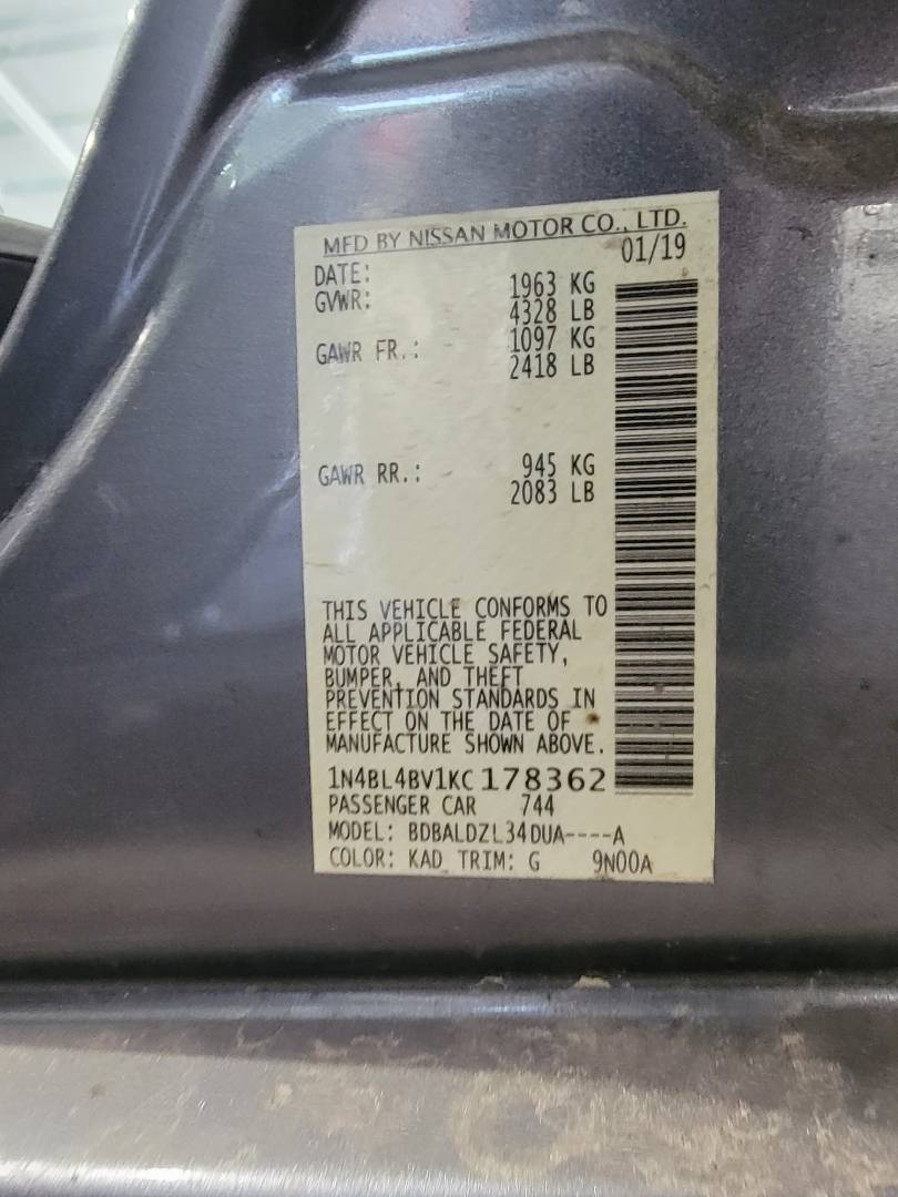 2019 NISSAN ALTIMA — 129402 Miles — Lot 38964831 — Main - Marhaba Auctions Used Cars - Image 9