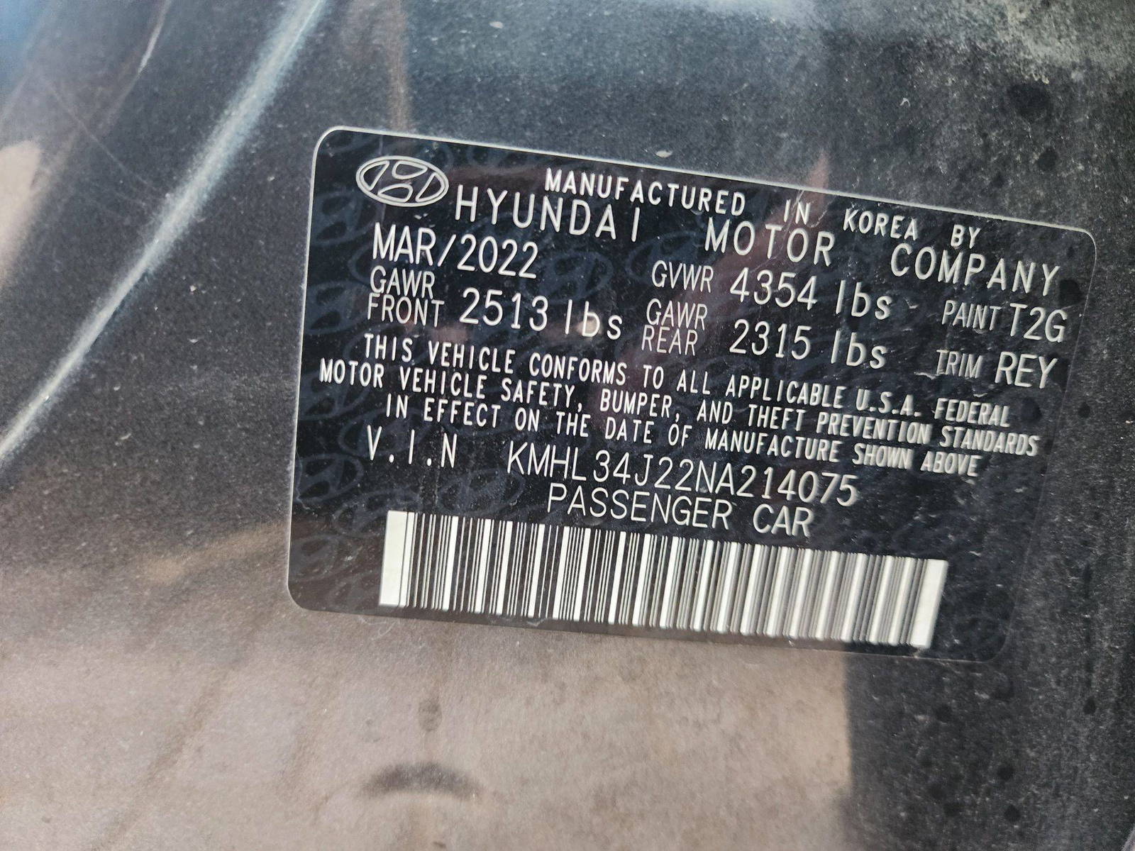 2022 HYUNDAI SONATA — 54996 Miles — Lot 92297605 - Marhaba Auctions Used Cars - Image 10