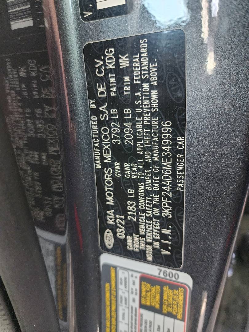 2021 KIA FORTE — 36676 Miles — Lot 49996 - Marhaba Auctions Used Cars - Image 3