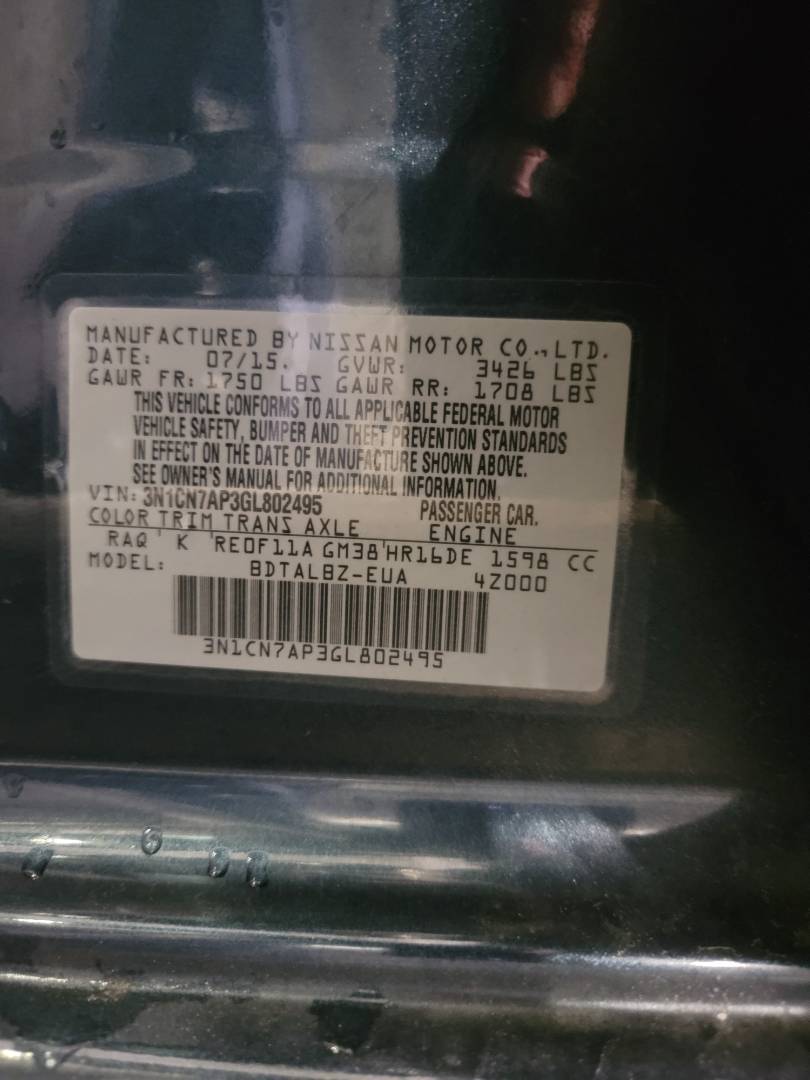 2016 NISSAN VERSA — 123687 Miles — Lot L802495 — Main - Marhaba Auctions Used Cars - Image 9
