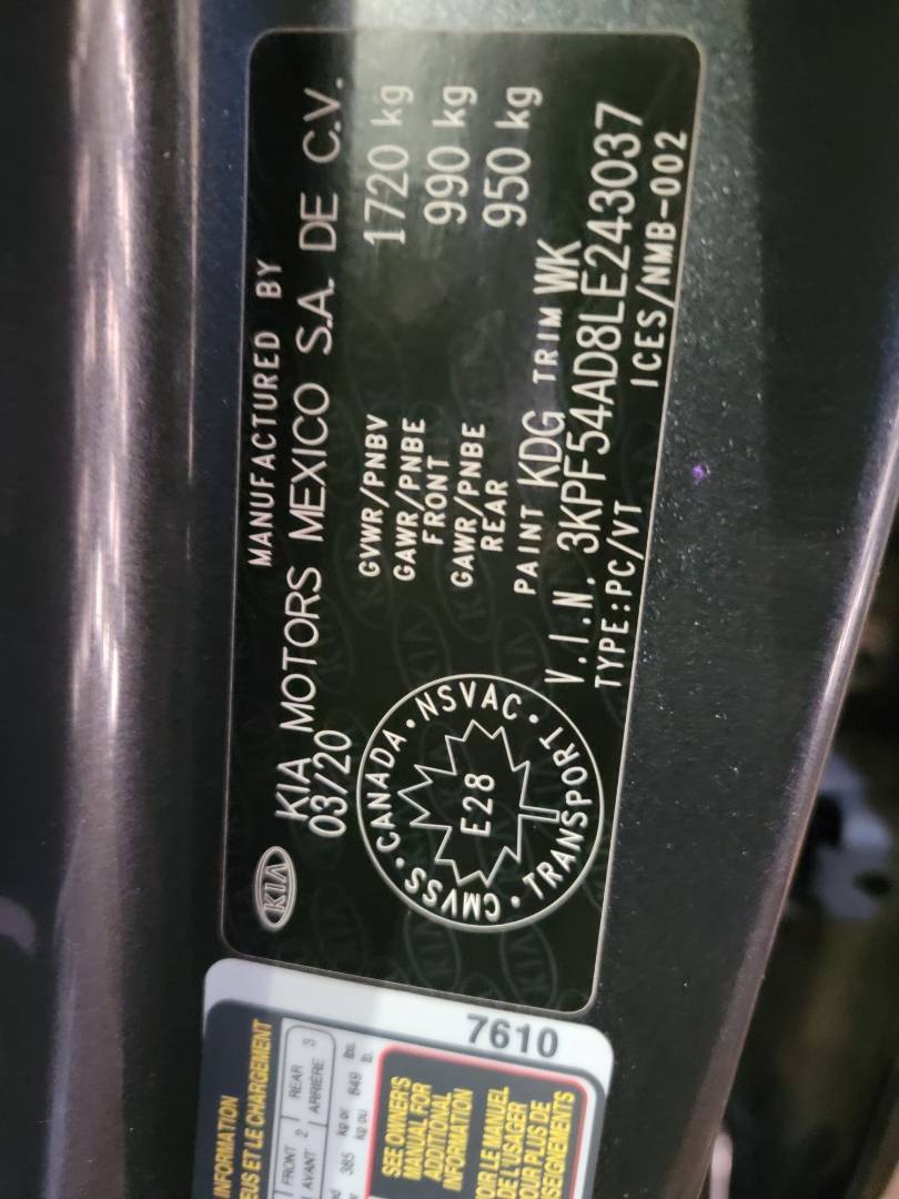 2020 KIA FORTE — 107436 KM — Lot LE243037 — Main - Marhaba Auctions Used Cars - Image 9