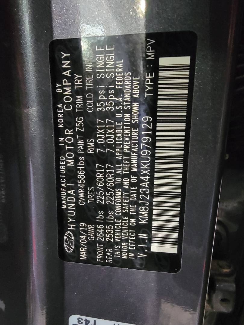 2019 HYUNDAI TUCSON — 89516 Miles — Lot KU979129 — Main - Marhaba Auctions Used Cars - Image 9