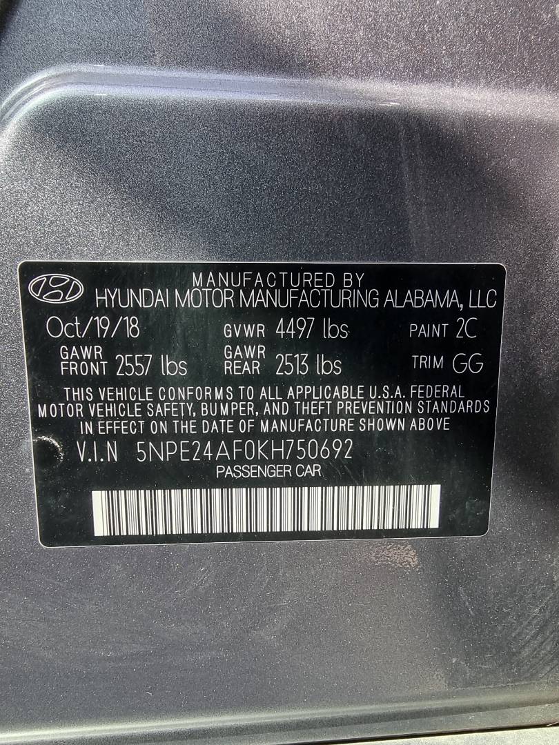 2019 HYUNDAI SONATA — 46782 Miles — Lot H750692 — Ind. 12 - Marhaba Auctions Used Cars - Image 6