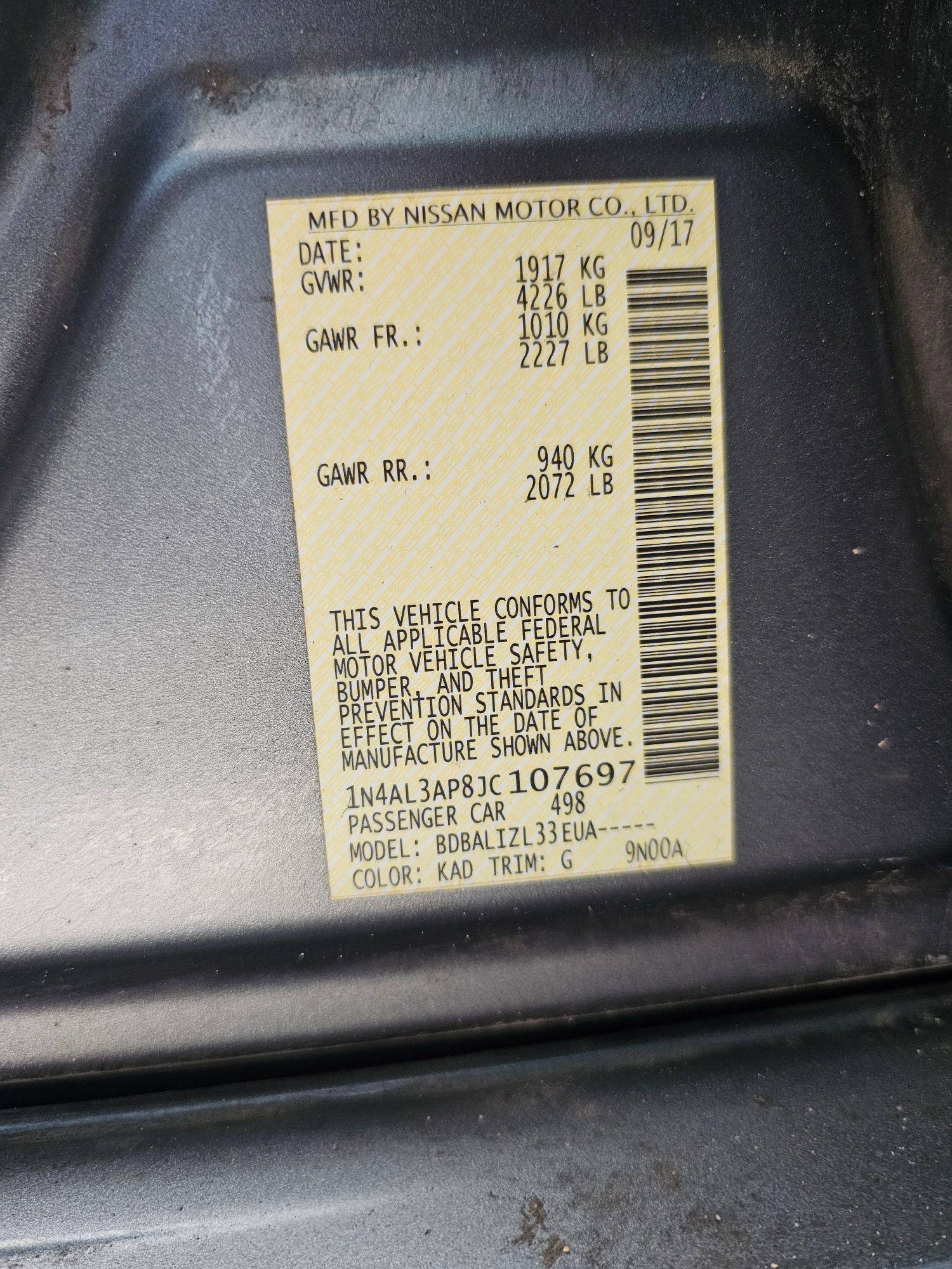 2018 NISSAN ALTIMA — 171211 Miles — Lot P8JC107697 — Souq - Marhaba Auctions Used Cars - Image 8