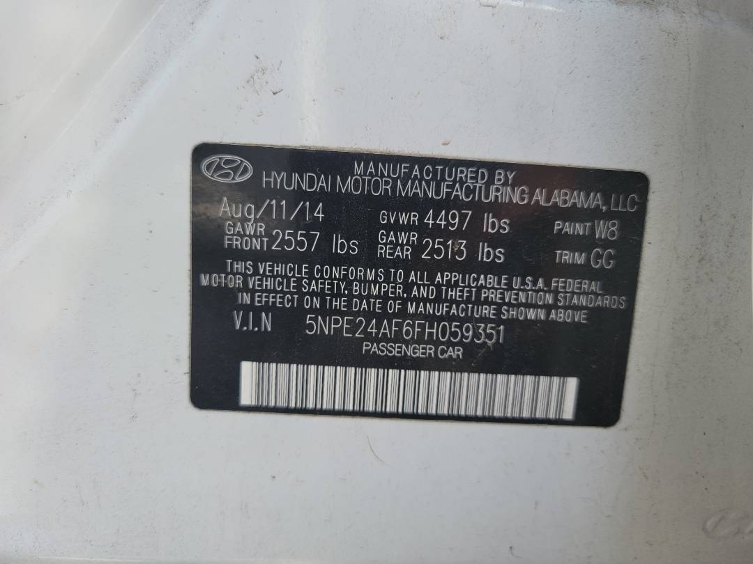 2015 HYUNDAI SONATA — 172263 Miles — Lot FH059351 — Main - Marhaba Auctions Used Cars - Image 9