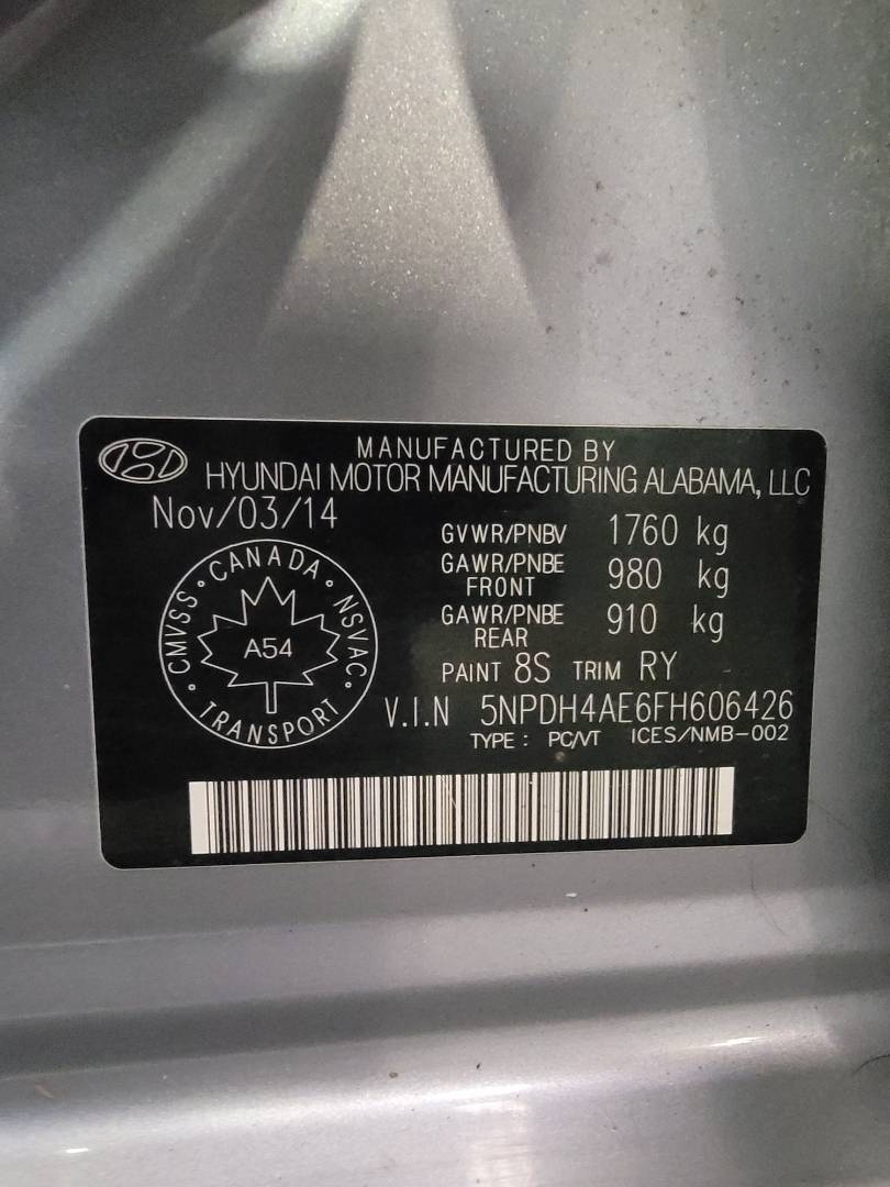 2015 HYUNDAI ELANTRA — 212300 KM — Lot H606426 — Main - Marhaba Auctions Used Cars - Image 9