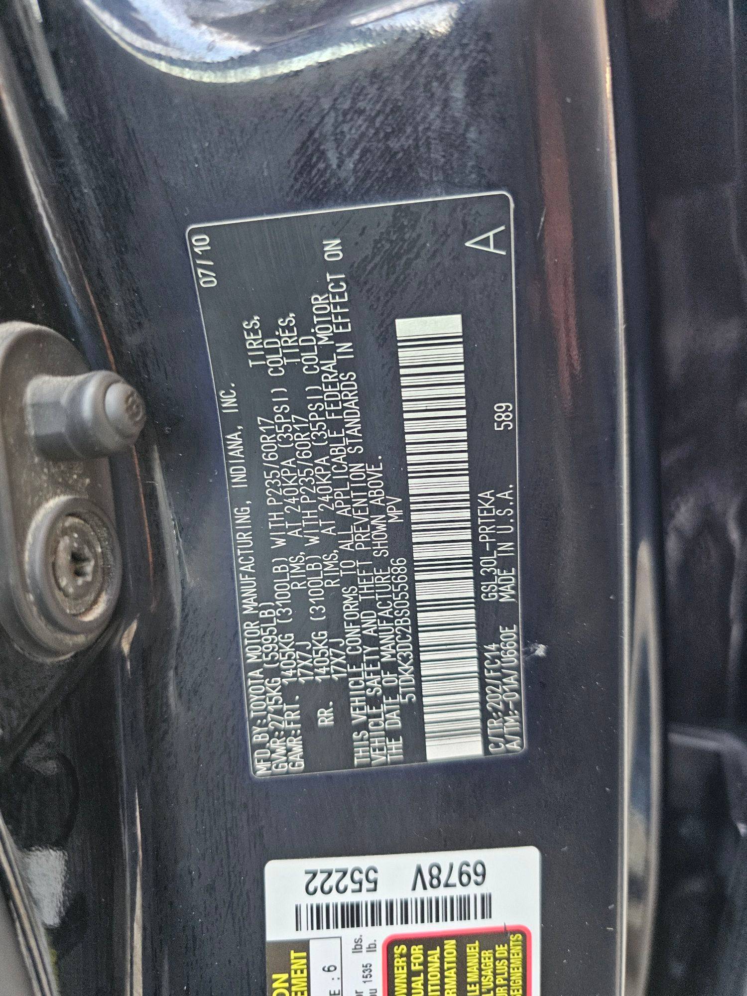 2011 TOYOTA SIENNA — 282438 Miles — Lot S055686 — Souq - Marhaba Auctions Used Cars - Image 10