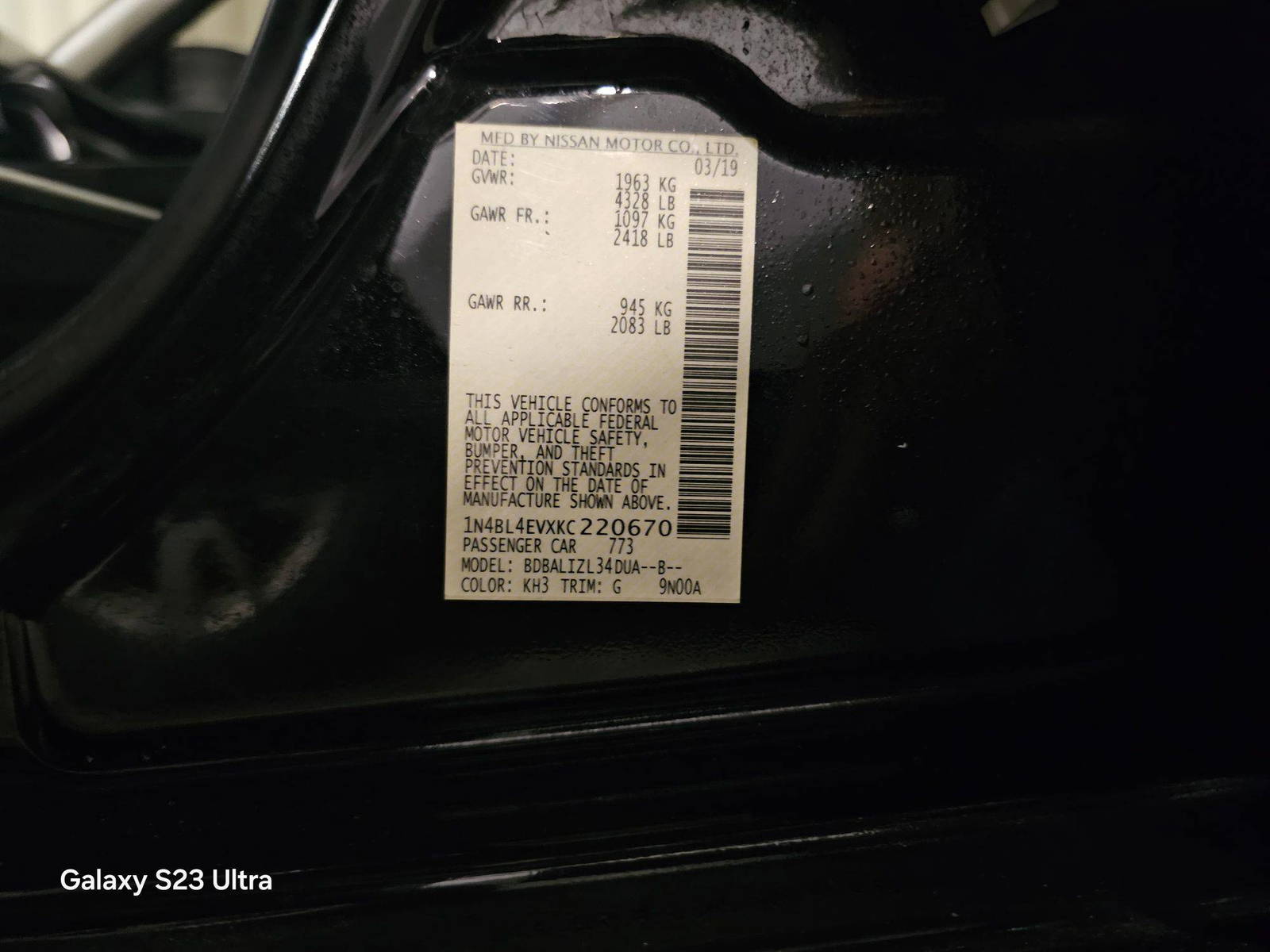2019 NISSAN ALTIMA — 114934 Miles — Lot 43760550 — Souq - Marhaba Auctions Used Cars - Image 9