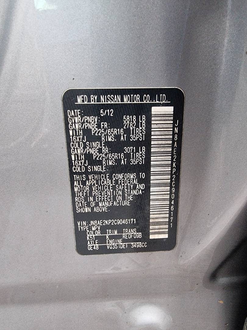 2012 NISSAN QUEST — 172250 Miles — Lot 125487 — Ind. 12 - Marhaba Auctions Used Cars - Image 9