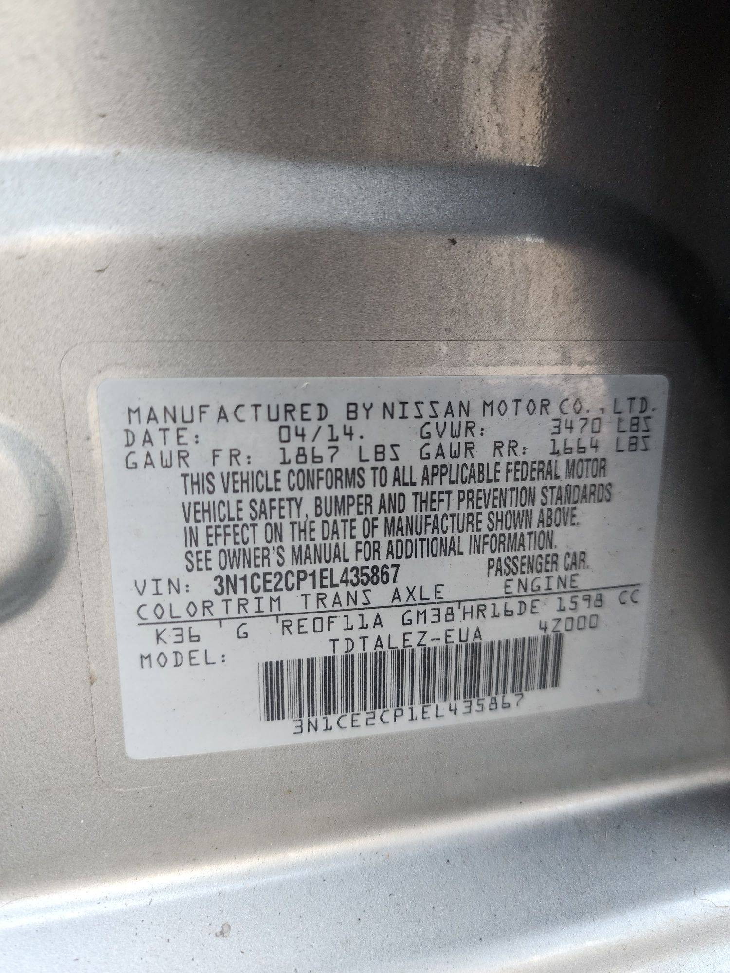 2014 NISSAN VERSA NOTE — 136068 Miles — Lot 40076394 — Souq - Marhaba Auctions Used Cars - Image 10