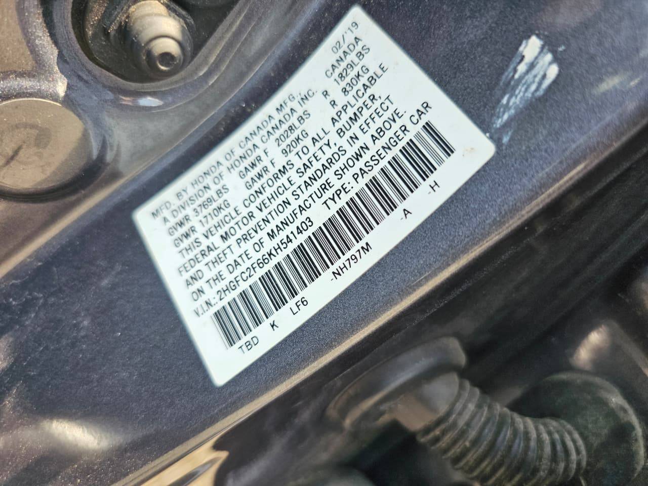2019 HONDA CIVIC — 118906 Miles — Lot 6KH541403 — Souq - Marhaba Auctions Used Cars - Image 9