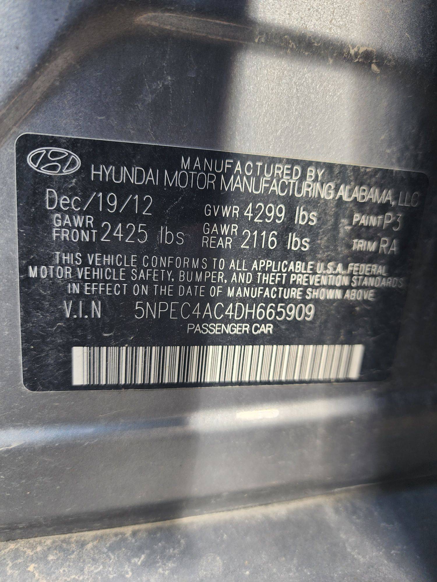 2013 HYUNDAI SONATA — 148730 Miles — Lot 56659933 - Marhaba Auctions Used Cars - Image 3