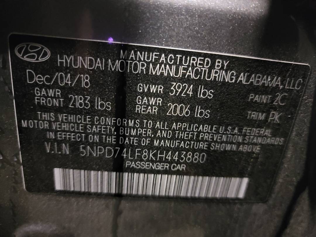 2019 HYUNDAI ELANTRA — 69605 Miles — Lot H443880 - Marhaba Auctions Used Cars - Image 9