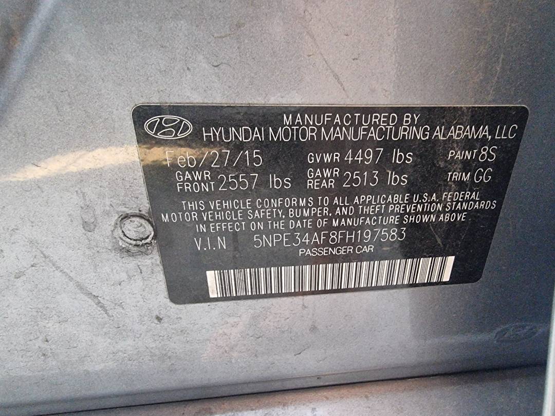 2015 HYUNDAI SONATA SPORT — 200317 Miles — Lot H197583 — Ind. 12 - Marhaba Auctions Used Cars - Image 8
