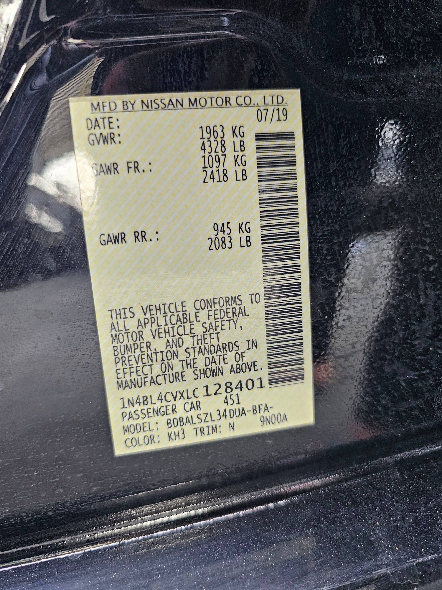 2020 NISSAN ALTIMA — 163812 Miles — Lot VXLC128401 — Souq - Marhaba Auctions Used Cars - Image 9