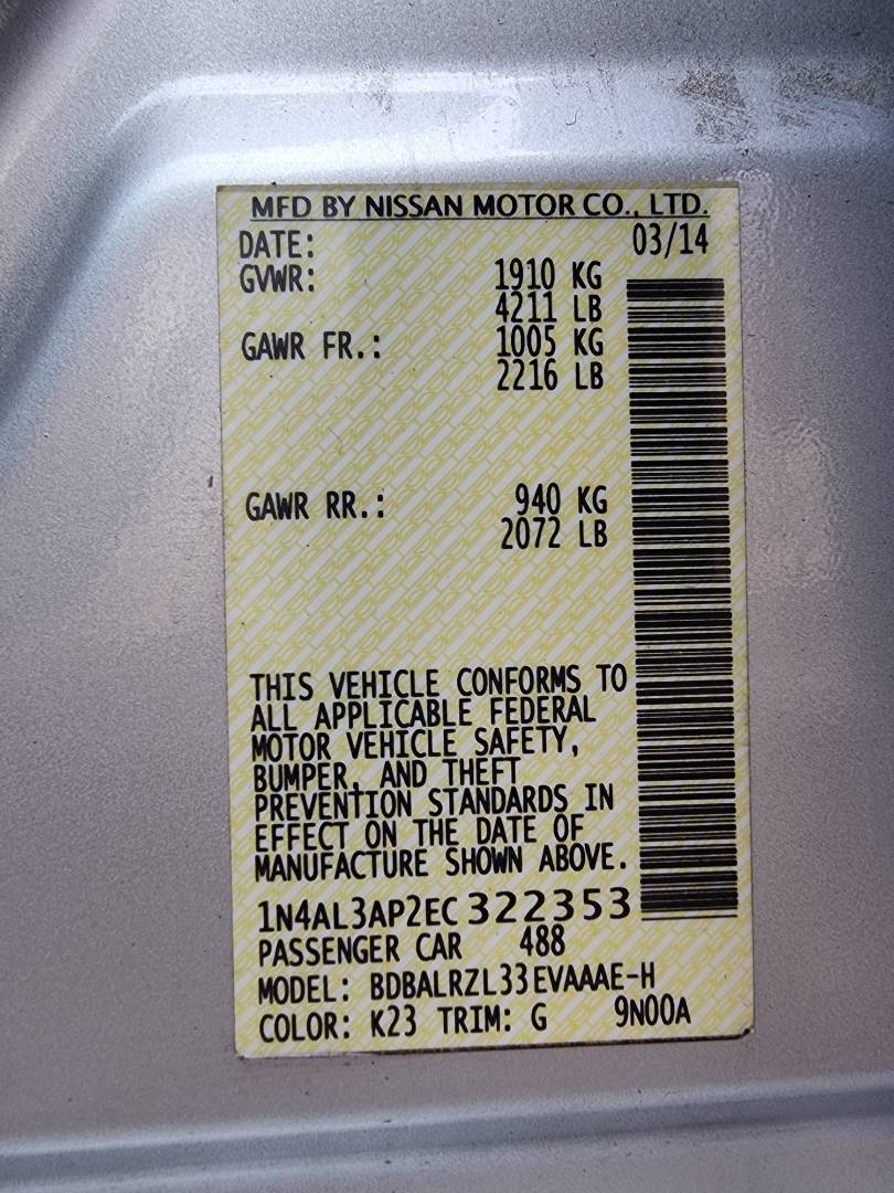2014 NISSAN ALTIMA — 142826 Miles — Lot 1254874 — Souq - Marhaba Auctions Used Cars - Image 8