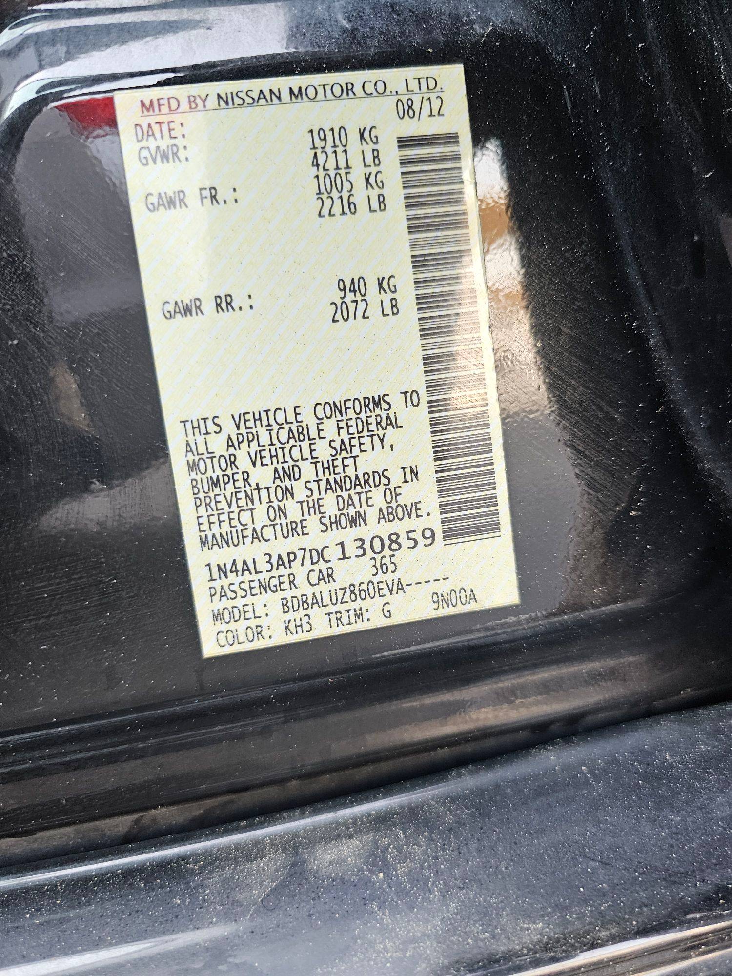 2013 NISSAN ALTIMA — 233828 KM — Lot AP7DC130859 — Souq - Marhaba Auctions Used Cars - Image 9