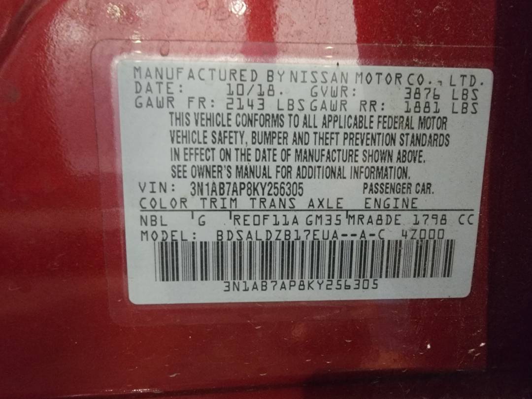 2019 NISSAN SENTRA — 98561 Miles — Lot 38180309 — Main - Marhaba Auctions Used Cars - Image 10