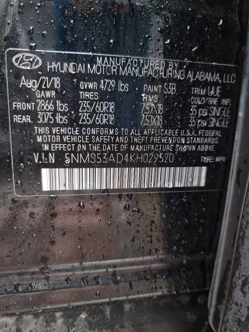 2019 HYUNDAI SANTA FE — 107932 Miles — Lot 215487 — Ind. 12 - Marhaba Auctions Used Cars - Image 10
