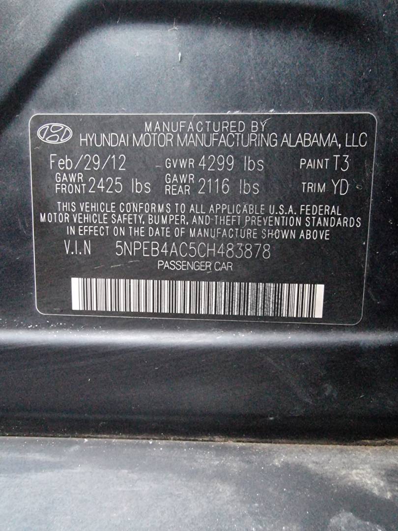 2012 HYUNDAI SONATA — 91876 Miles — Lot 125478 — Ind. 12 - Marhaba Auctions Used Cars - Image 9