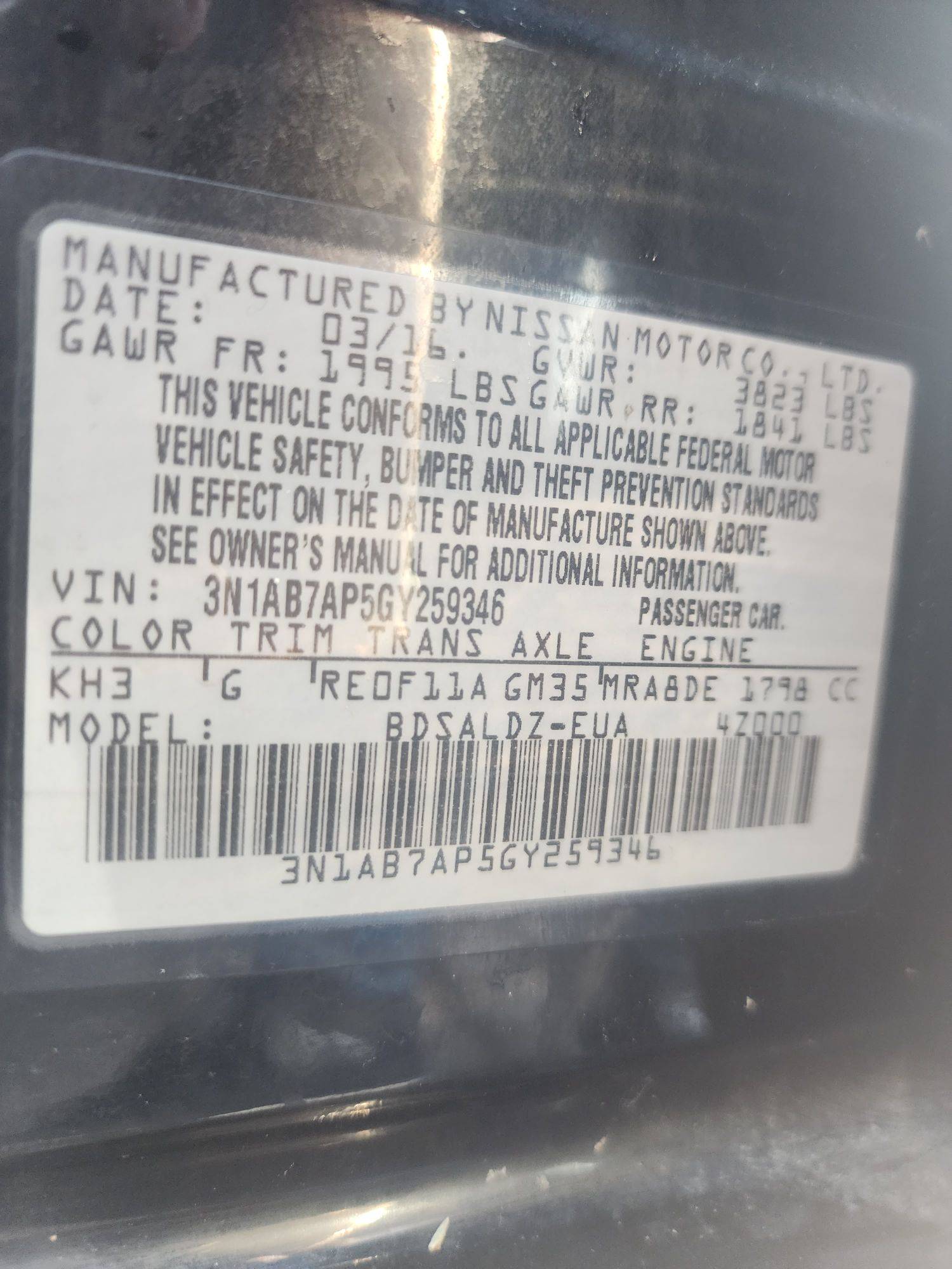 2016 NISSAN SENTRA — 166647 Miles — Lot 68944383 - Marhaba Auctions Used Cars - Image 3