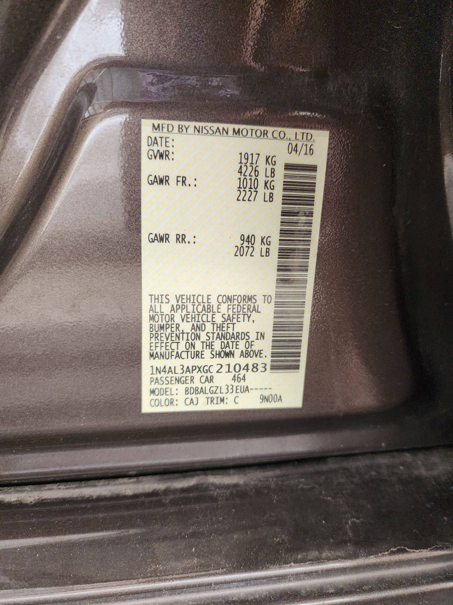 2016 NISSAN ALTIMA — 168001 Miles — Lot 50107104 — Souq - Marhaba Auctions Used Cars - Image 9