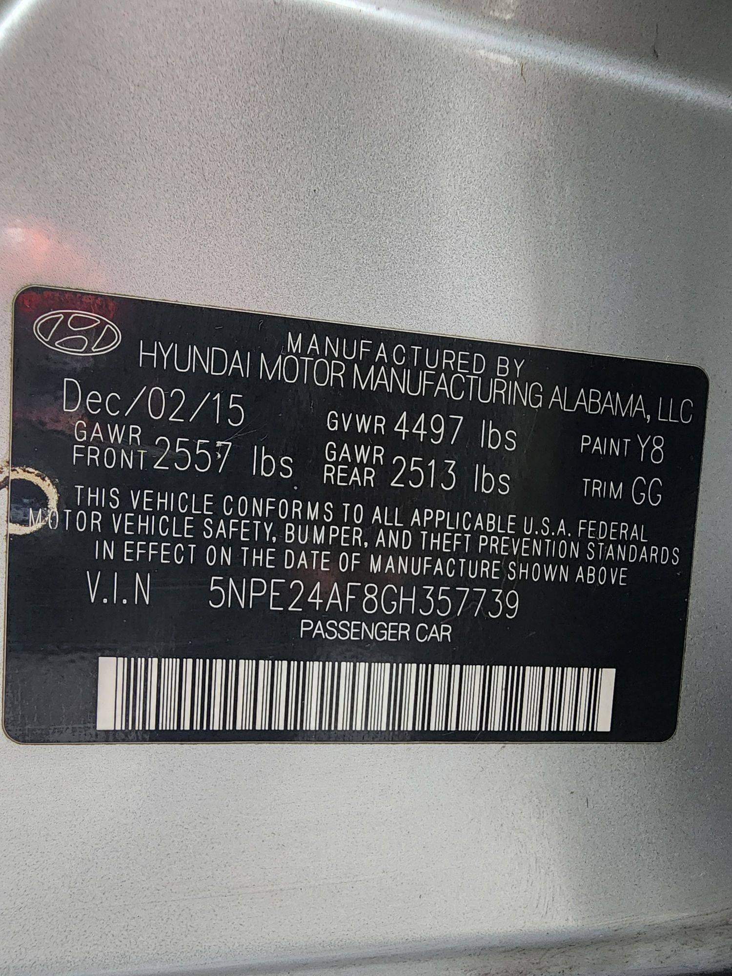 2016 HYUNDAI SONATA — 160315 Miles — Lot GH357739 — Al Quoz - Marhaba Auctions Used Cars - Image 10
