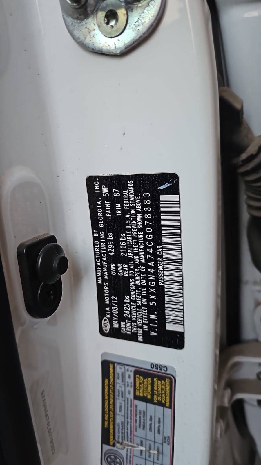 2012 KIA OPTIMA — 178754 Miles — Lot CG078383 — Souq - Marhaba Auctions Used Cars - Image 9