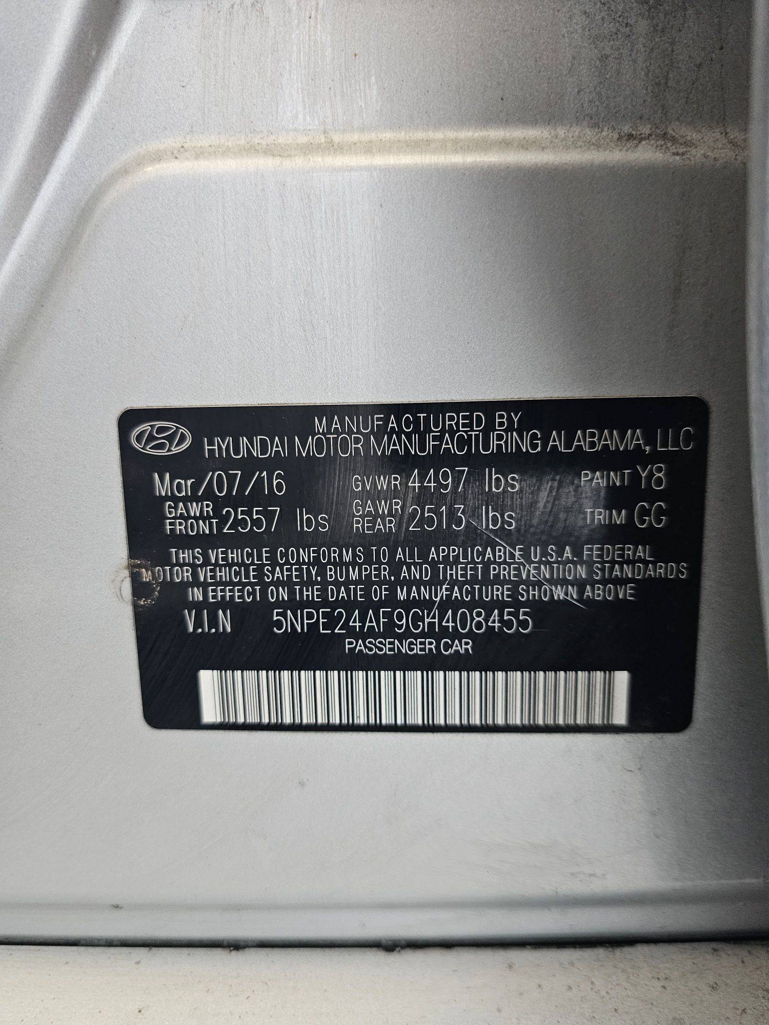 2016 HYUNDAI SONATA — 127606 Miles — Lot 9GH408455 — Souq - Marhaba Auctions Used Cars - Image 9