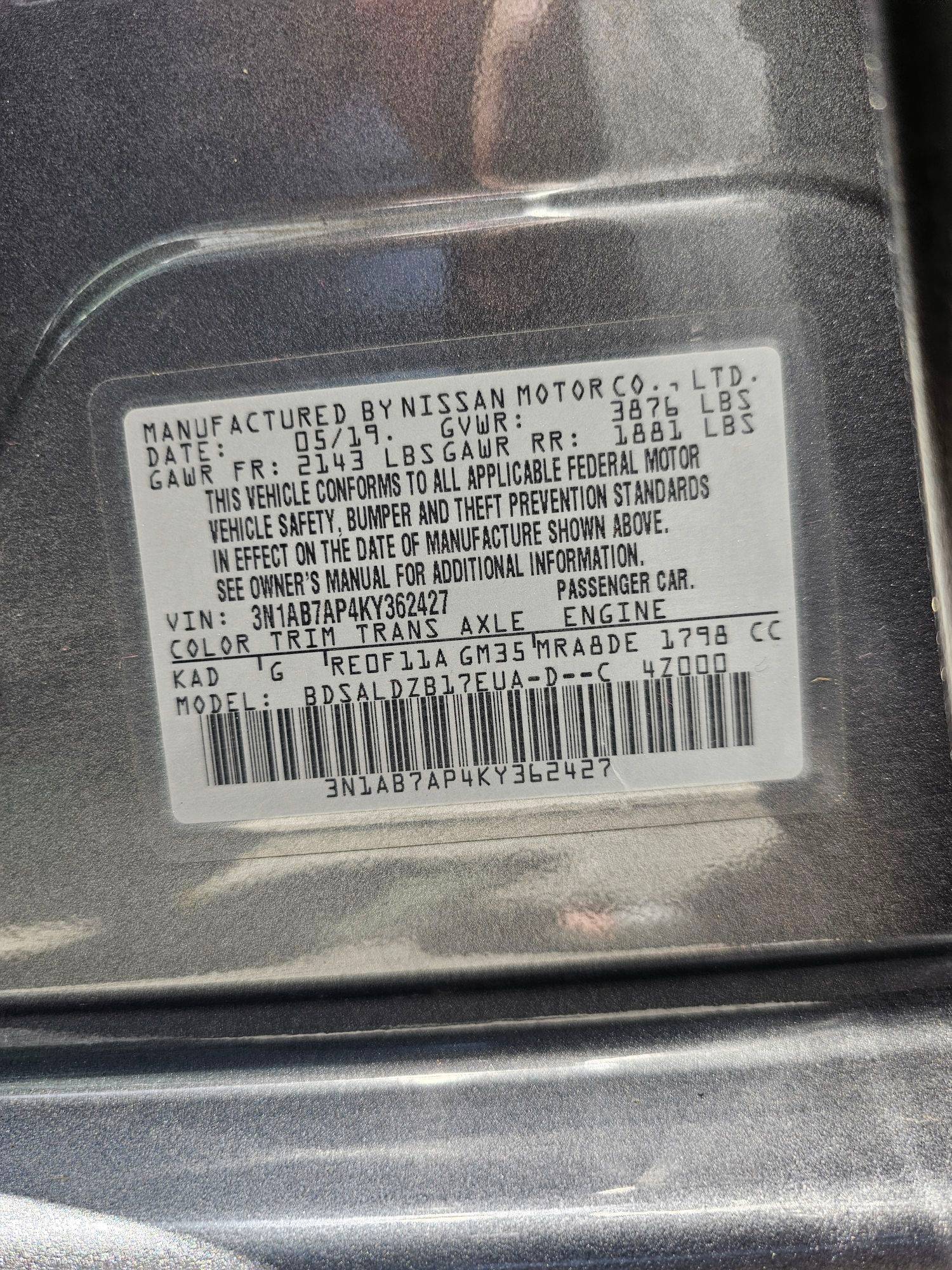 2019 NISSAN SENTRA — 113501 Miles — Lot P4KY362427 — Souq - Marhaba Auctions Used Cars - Image 9