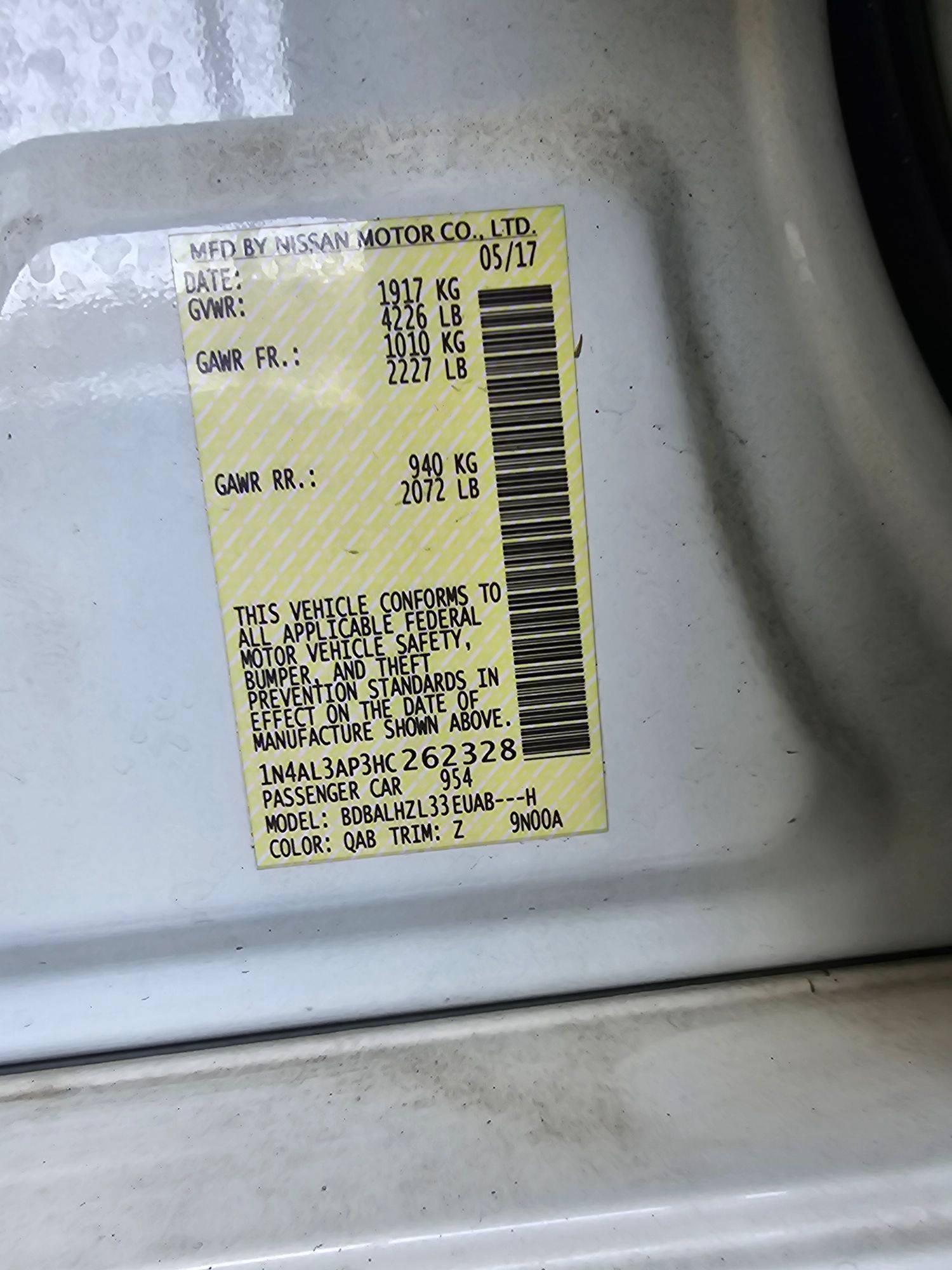 2017 NISSAN ALTIMA — 163647 Miles — Lot AP3HC262328 — Souq - Marhaba Auctions Used Cars - Image 9
