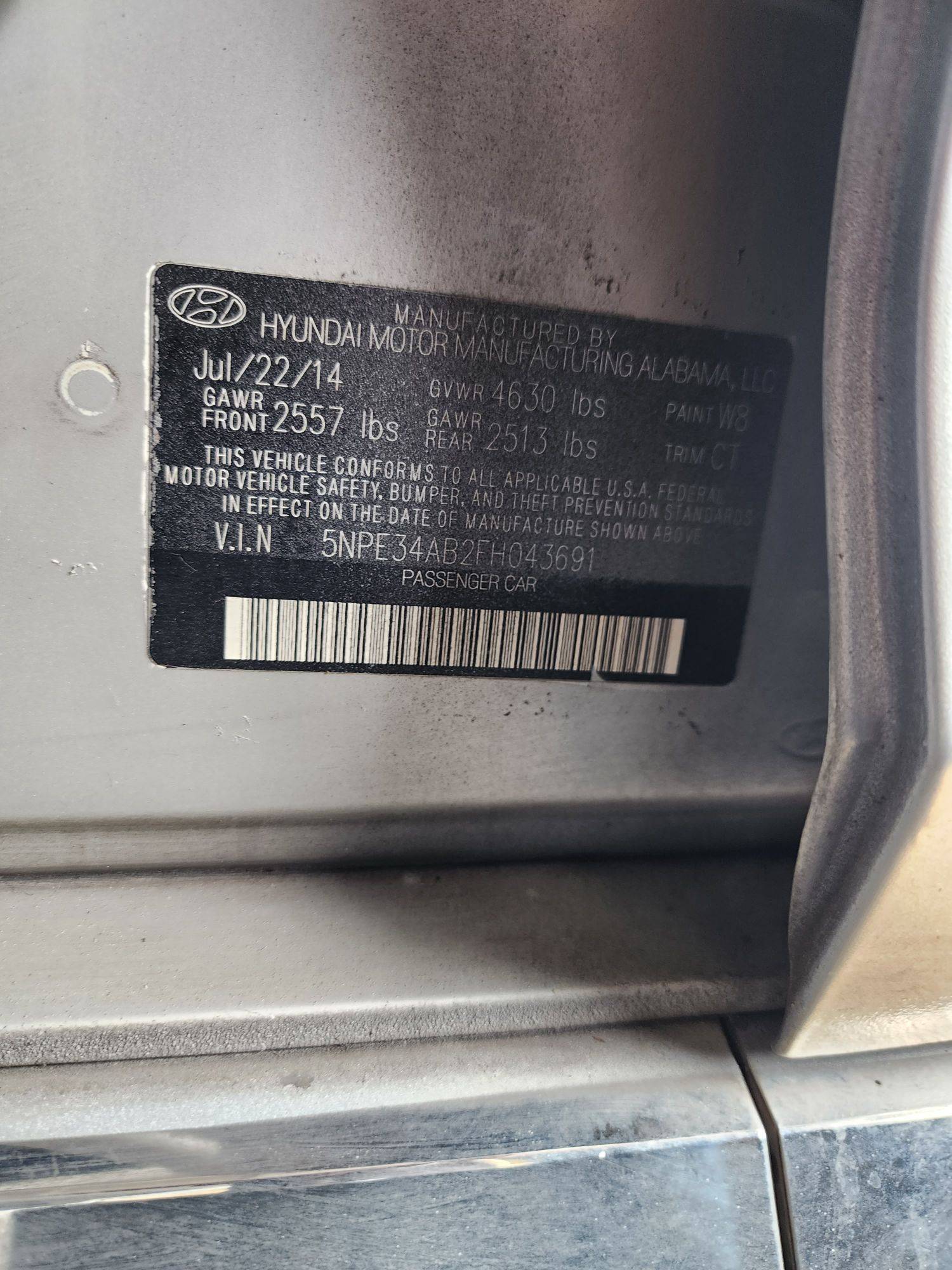 2015 HYUNDAI SONATA — 129209 Miles — Lot FH043691 - Marhaba Auctions Used Cars - Image 10
