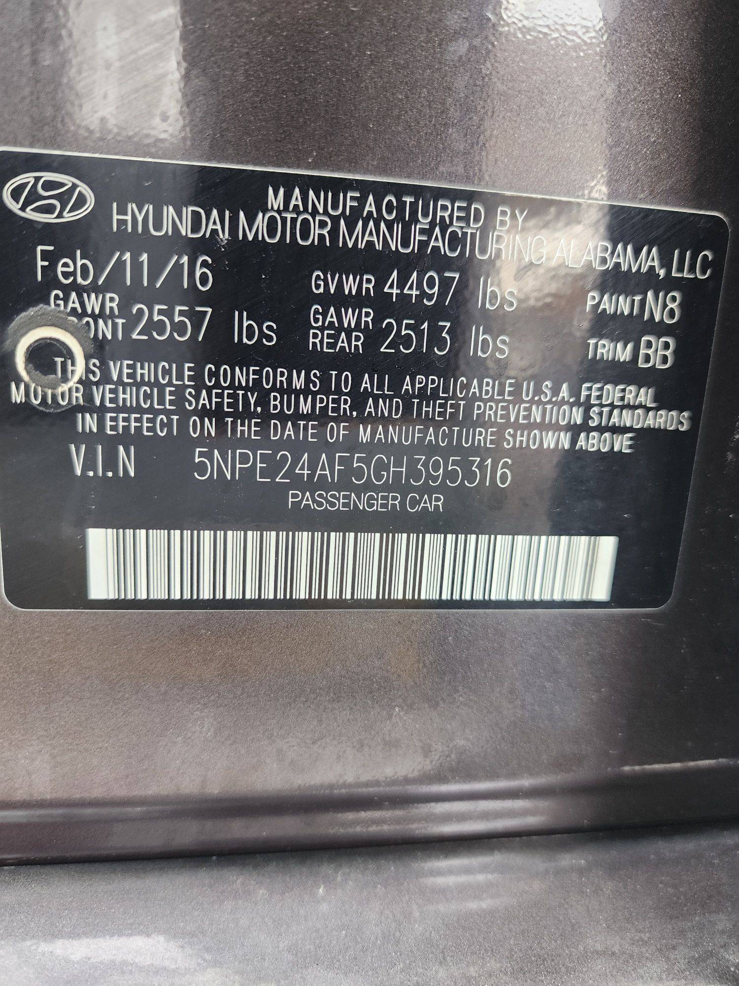 2016 HYUNDAI SONATA — 123121 Miles — Lot 395316 - Marhaba Auctions Used Cars - Image 3