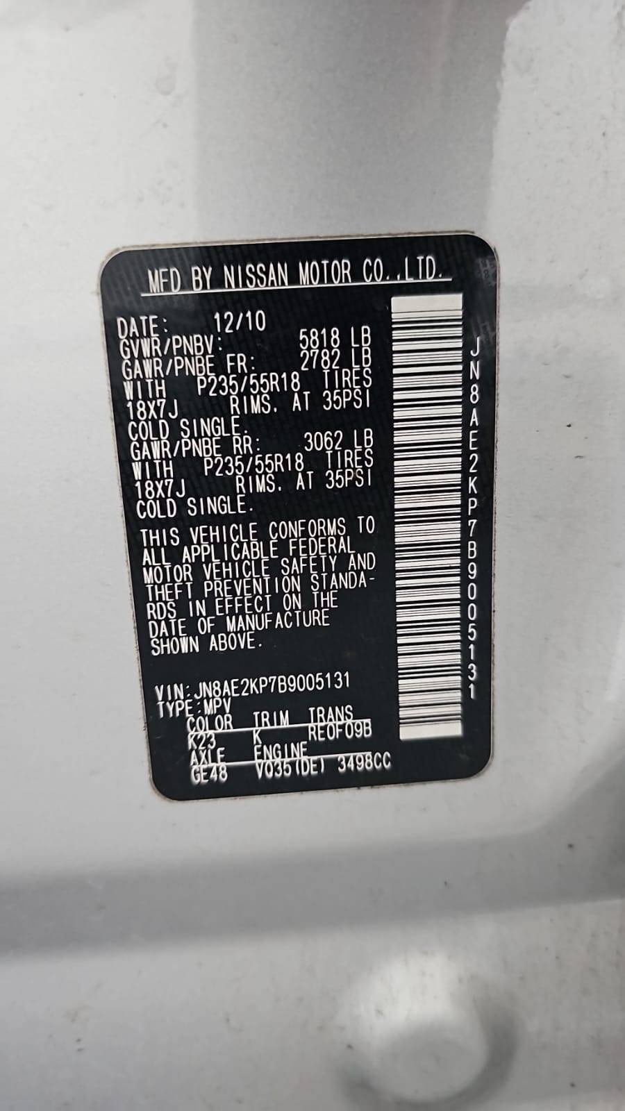 2011 NISSAN QUEST — 207618 Miles — Lot 7B9005131 — Souq - Marhaba Auctions Used Cars - Image 12