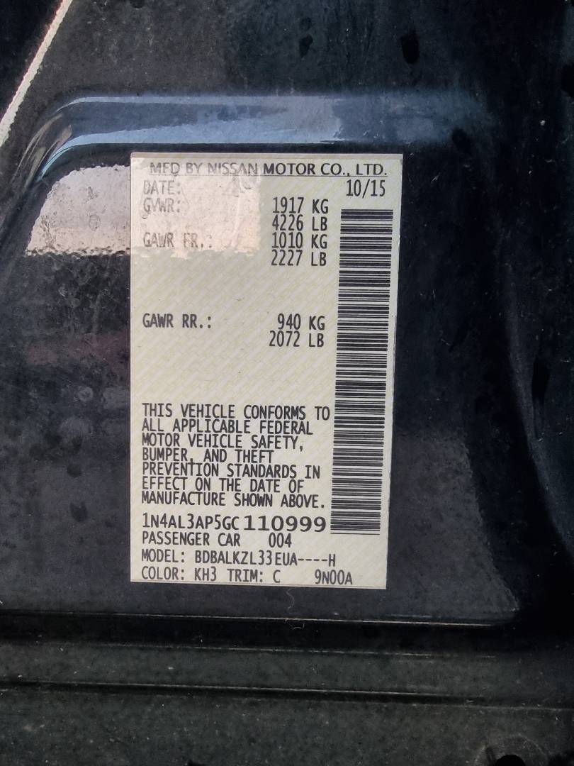 2016 NISSAN ALTIMA — 136516 Miles — Lot 64373654 — Ind. 12 - Marhaba Auctions Used Cars - Image 10
