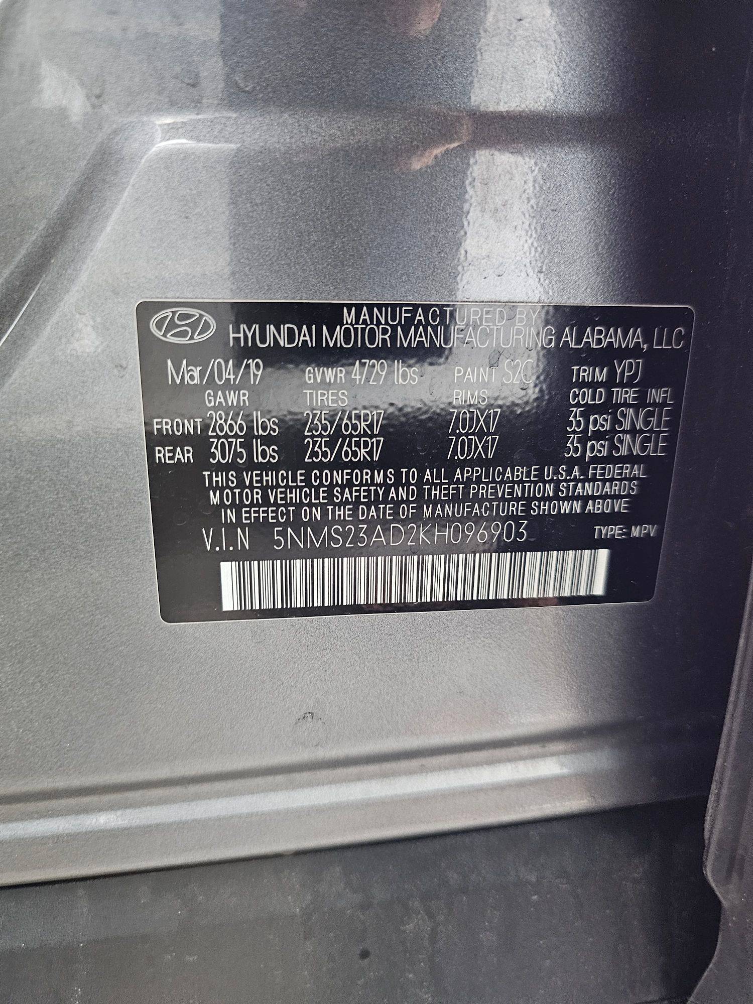 2019 HYUNDAI SANTA FE — 100622 Miles — Lot H096903 — Souq - Marhaba Auctions Used Cars - Image 9
