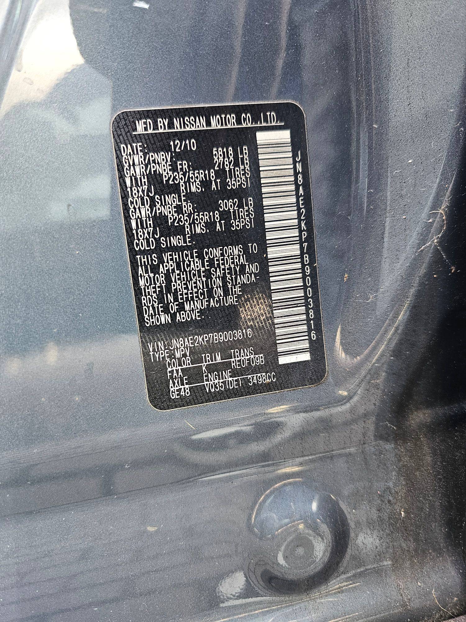 2011 NISSAN QUEST — 169035 Miles — Lot 7B9003816 — Souq - Marhaba Auctions Used Cars - Image 11