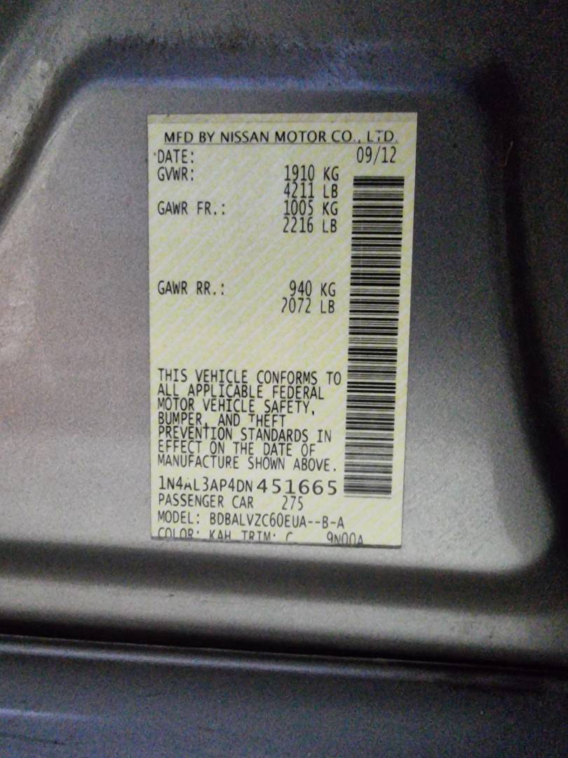 2013 NISSAN ALTIMA — 182133 Miles — Lot 214587 — Ind. 12 - Marhaba Auctions Used Cars - Image 10