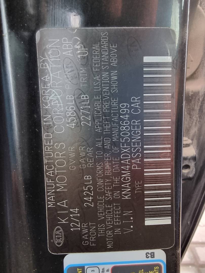 2015 KIA OPTIMA — 166730 Miles — Lot 01215487 — Ind. 12 - Marhaba Auctions Used Cars - Image 9
